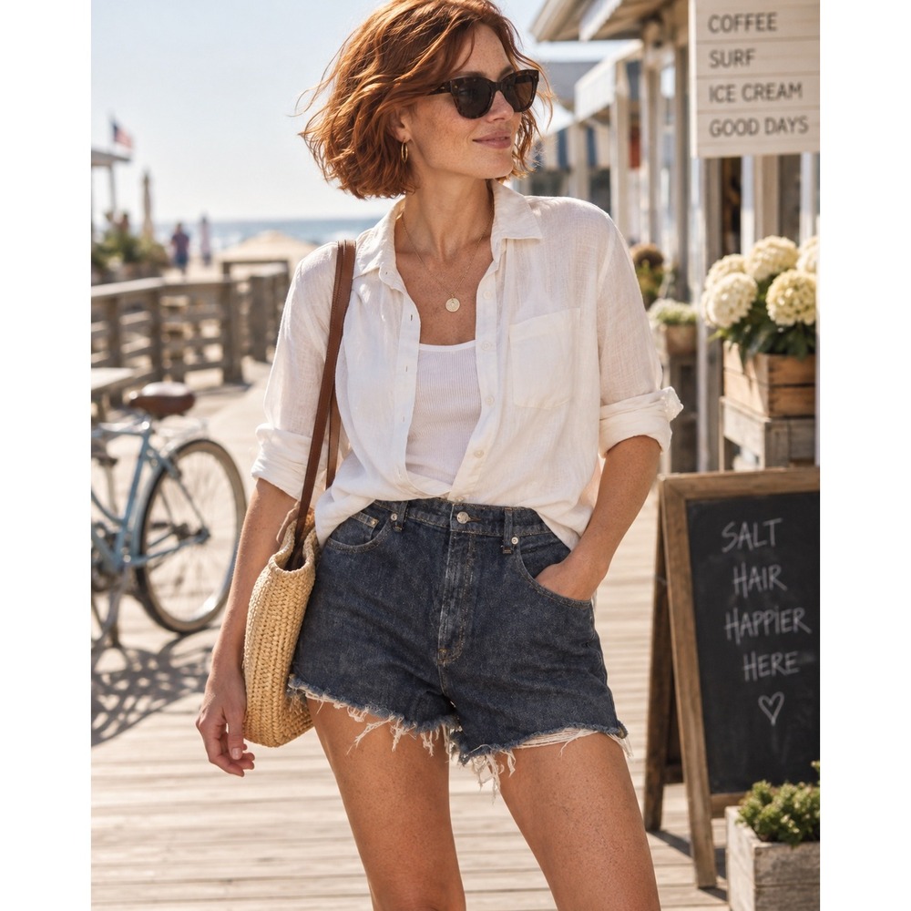 Everlane High Rise Straight Jean Shorts Dark Wash Raw Hem 31 Regular Indigo